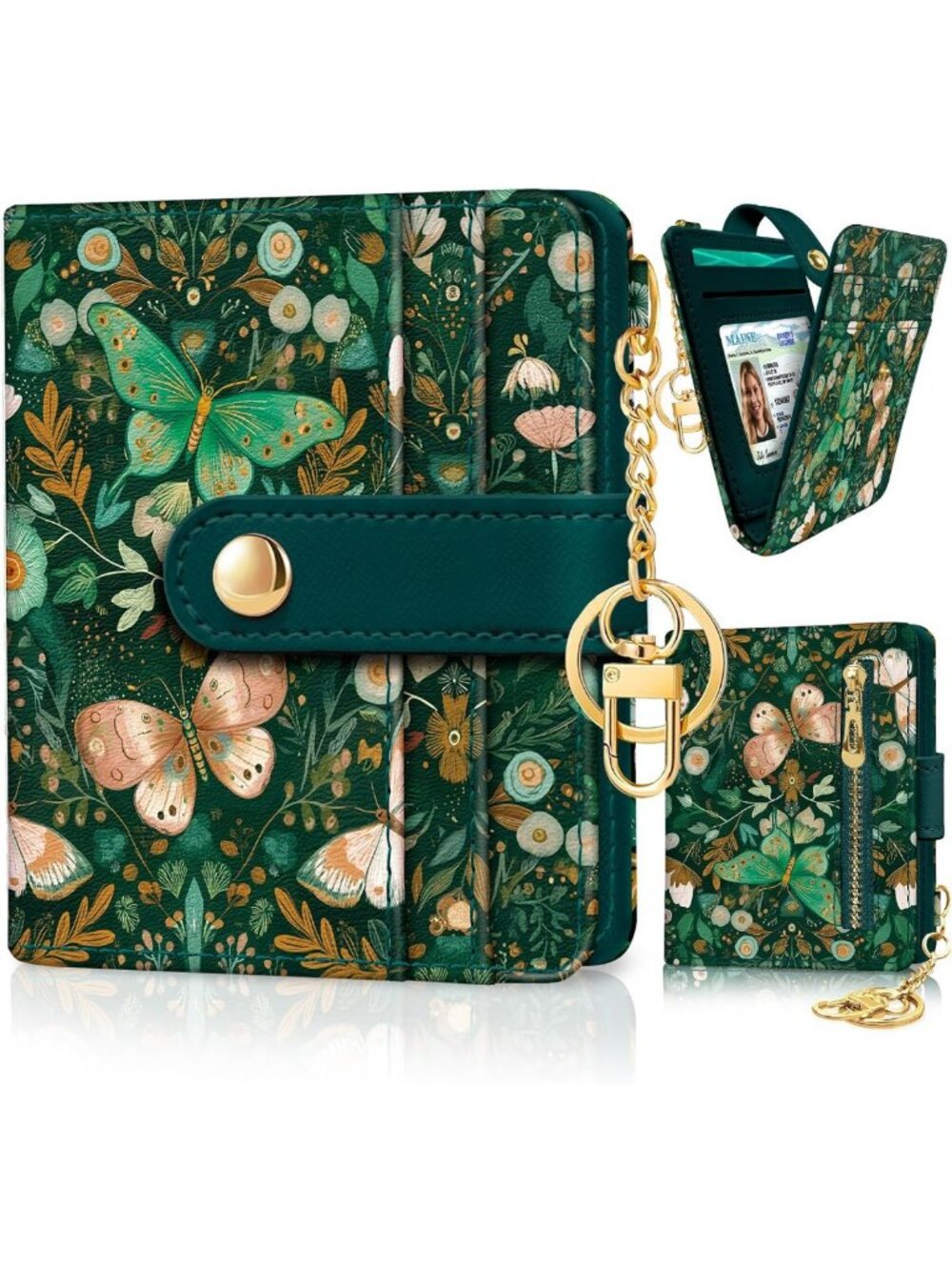 Slim Green Butterfly RFID Wallet | Small Credit Card Holder for Women